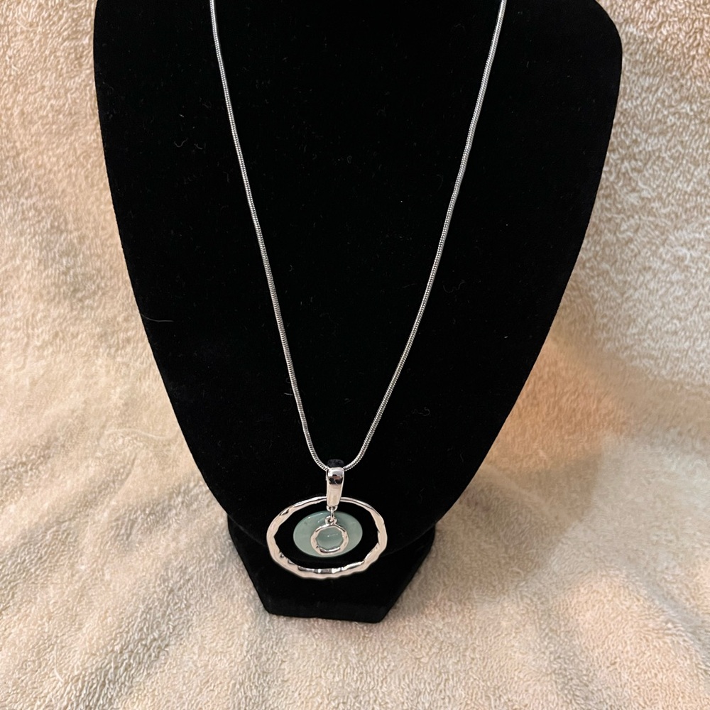 Lia Sophia Layered Disc Pendant Necklace - Silver Tone & Seafoam Green - Picture 3 of 9